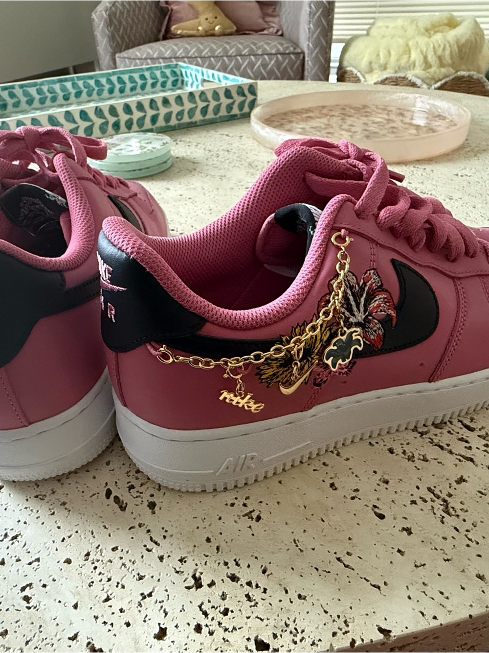 Nike Pink Leather Embroidered Air Force 1 W9.5